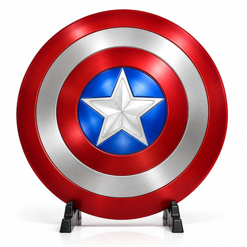 Full size Captain America shield replica front view with red white and blue Avengers design