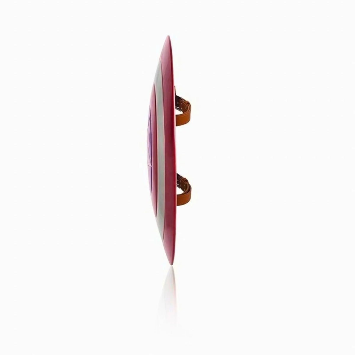 A shield-shaped ring featuring a pink and white design with a brown band, shown in profile against a white background.